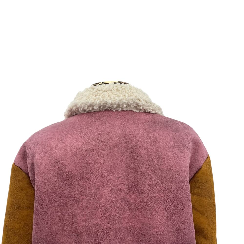 Anthropologie Hutch Faux Suede Colorblock Bomber Jacket Pink Size Medium - Picture 8 of 12